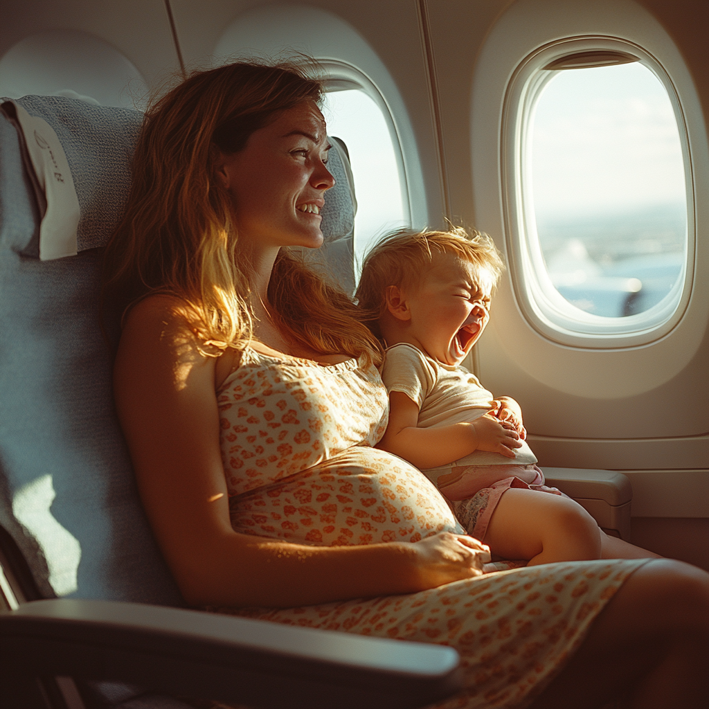 A baby crying on his mother's lap | Source: Midjourney