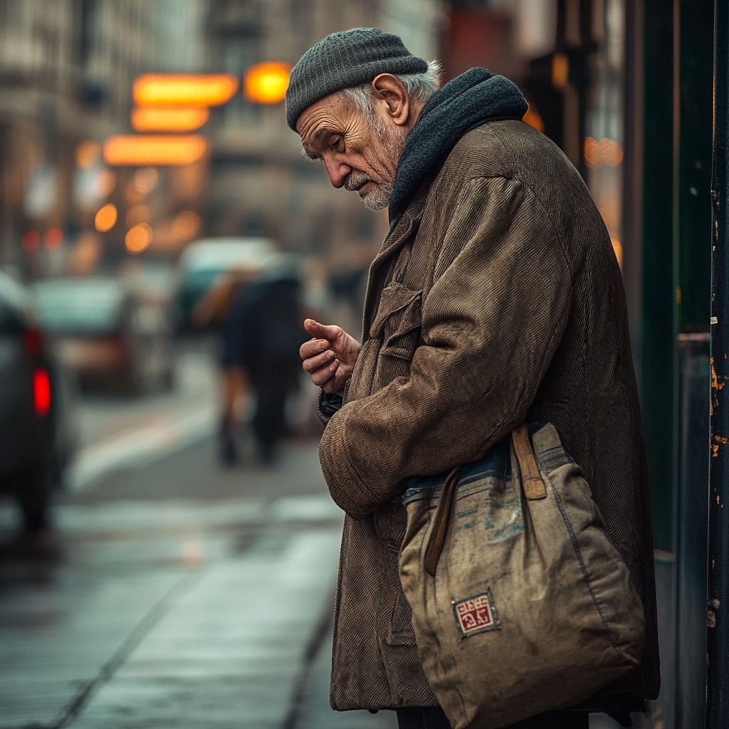 Un triste sans-abri près d'un magasin | Source : Midjourney