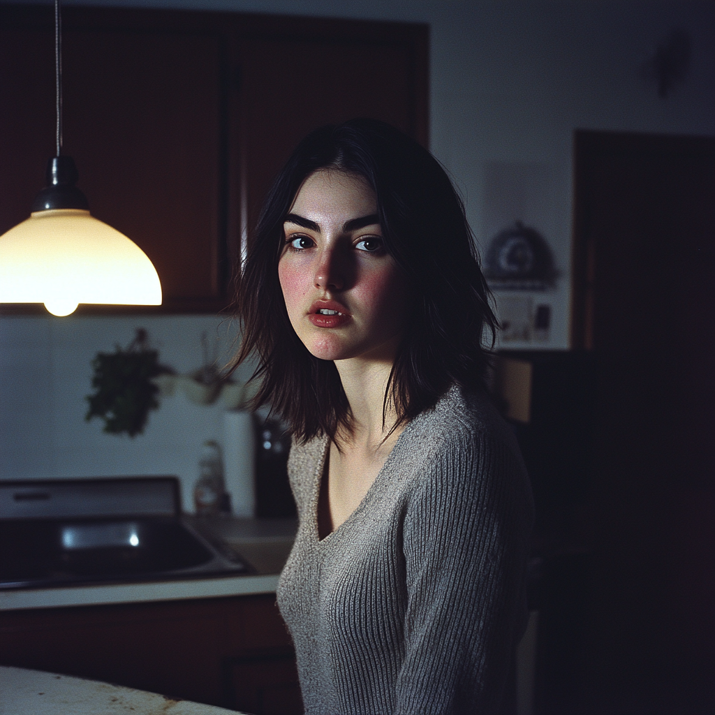 Une femme debout dans une cuisine la nuit | Source : Midjourney