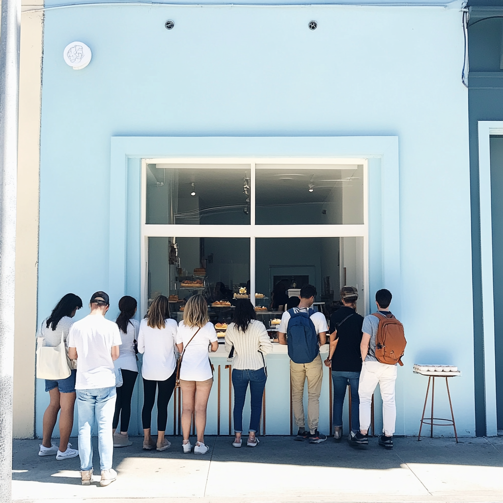 Des personnes attendent devant une boulangerie | Source : Midjourney