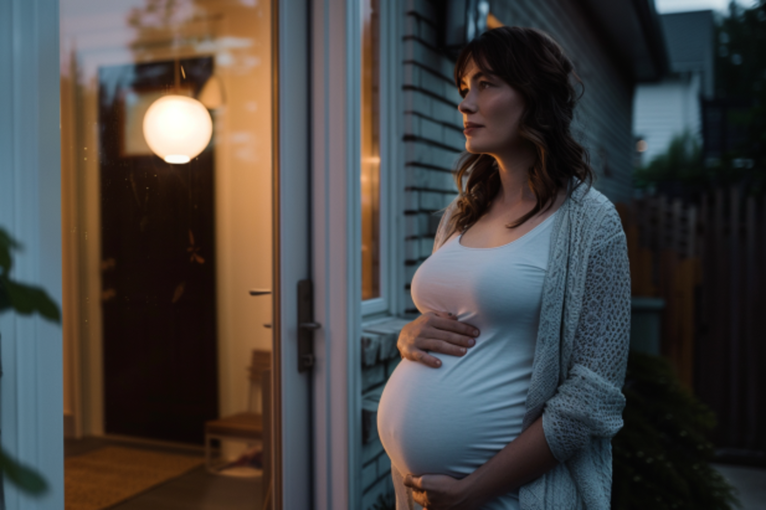 Une femme lourdement enceinte arrive devant la maison de Sylvia | Source : Midjourney