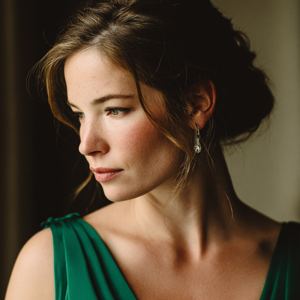 Une femme pensive portant une robe verte | Source : Midjourney