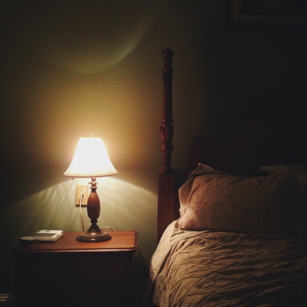 Une veilleuse à côté d'un lit | Source : Midjourney