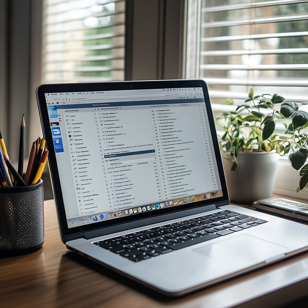 Un ordinateur portable ouvert sur un bureau | Source : Midjourney