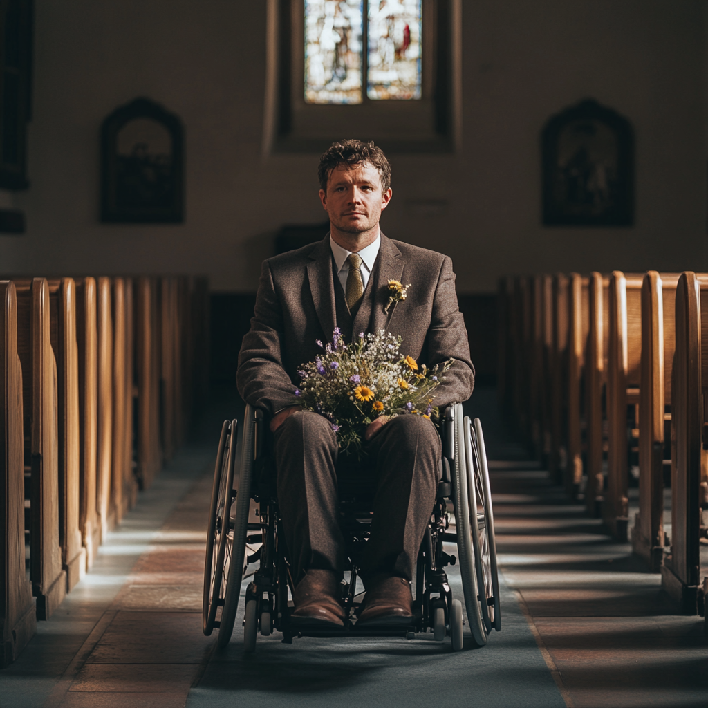 Un homme assis dans un fauteuil roulant | Source : Midjourney