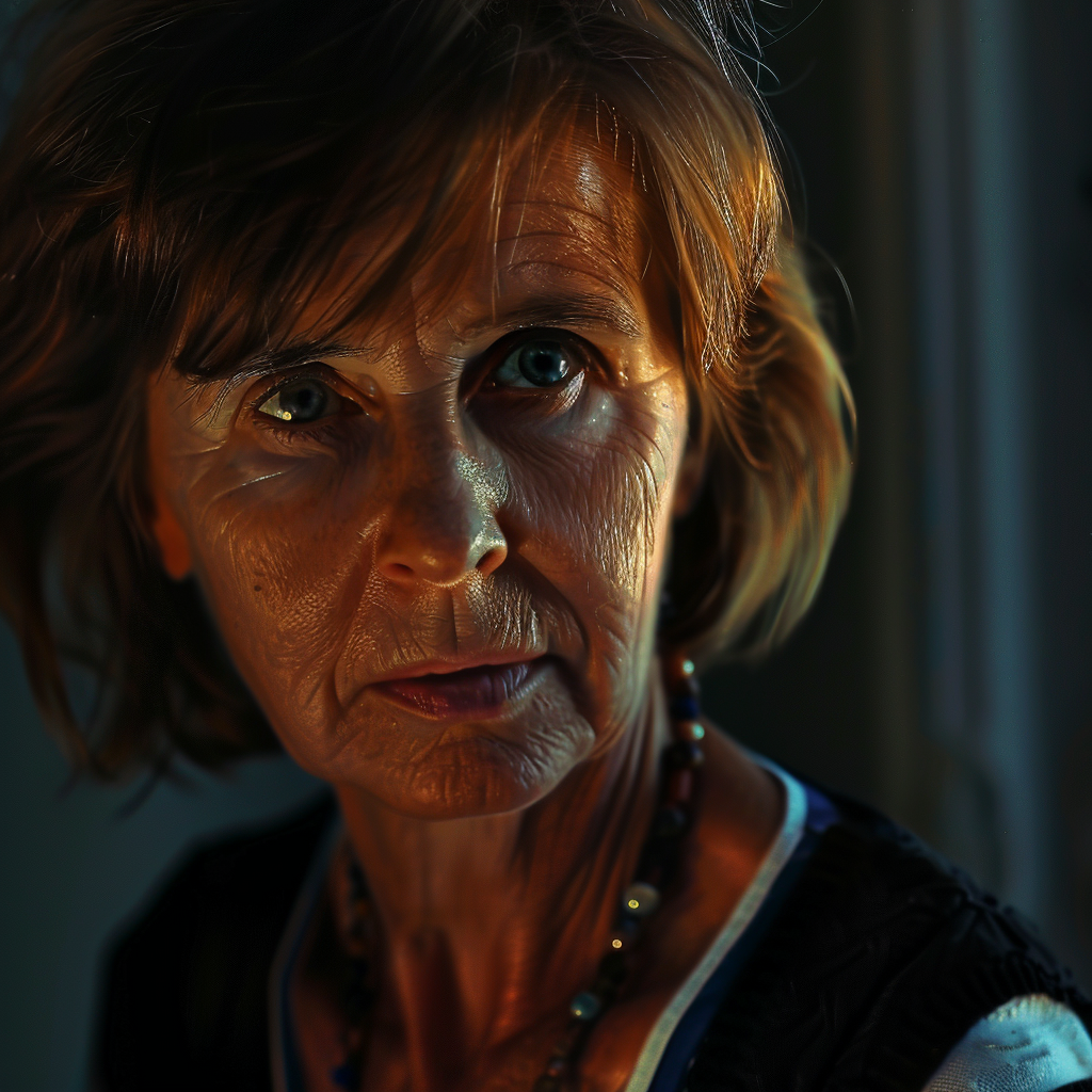 Une femme au cœur brisé levant les yeux, en larmes. | Source : Midjourney