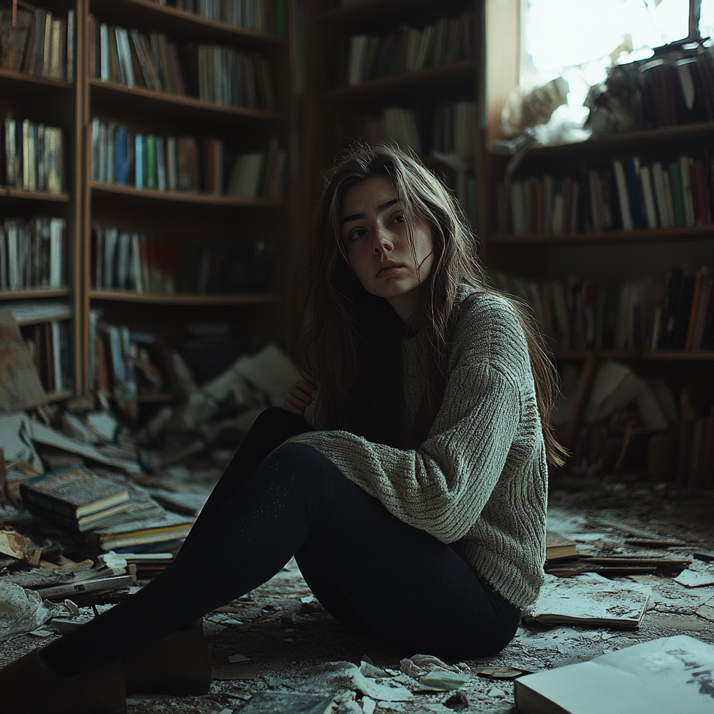 Une jeune femme dans sa bibliothèque | Source : Midjourney