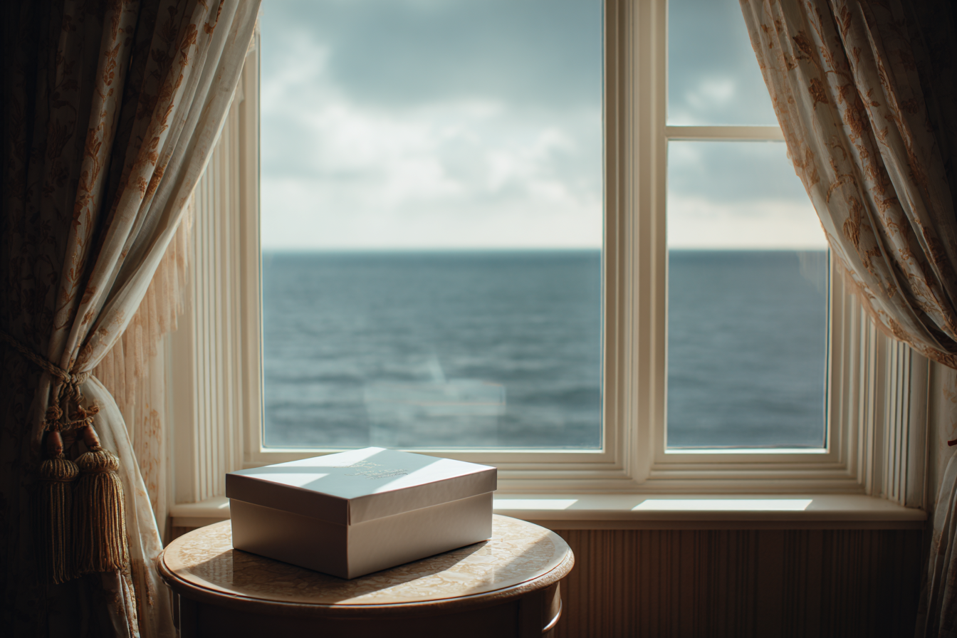 Une boîte posée sur une table près d'une fenêtre | Source : Midjourney