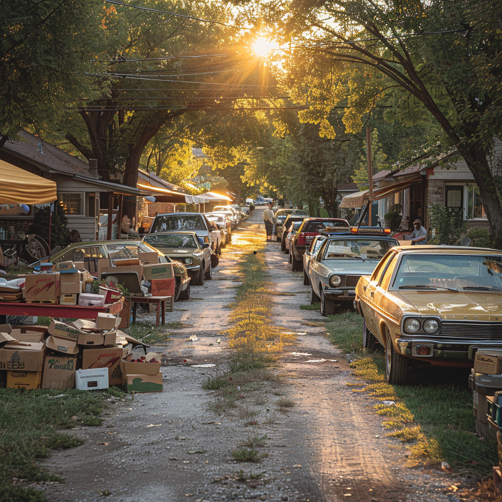 Vide-grenier en fin de journée | Source : Midjourney