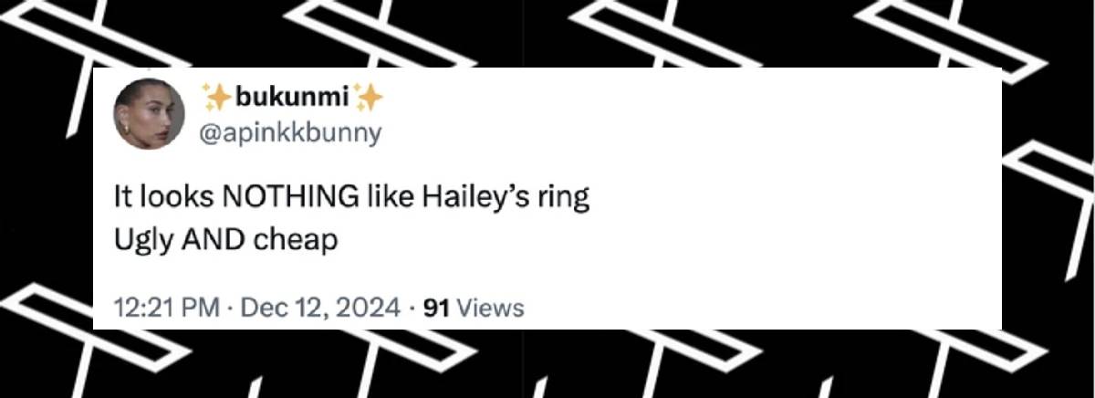 Un commentaire de fan sur la bague de fiançailles de Selena Gomez, datée du 12 décembre 2024 | Source : X/apinkkbunny