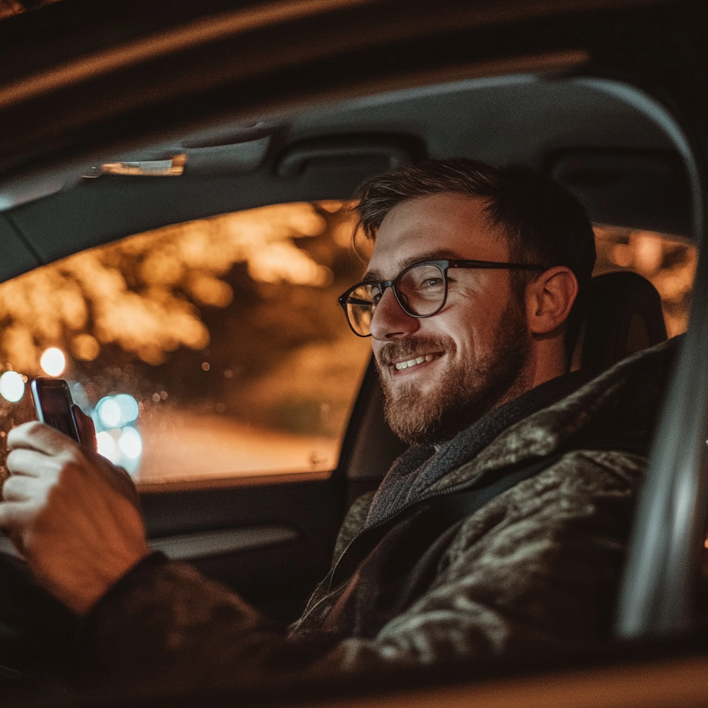 Un homme souriant qui parle au téléphone | Source : Midjourney