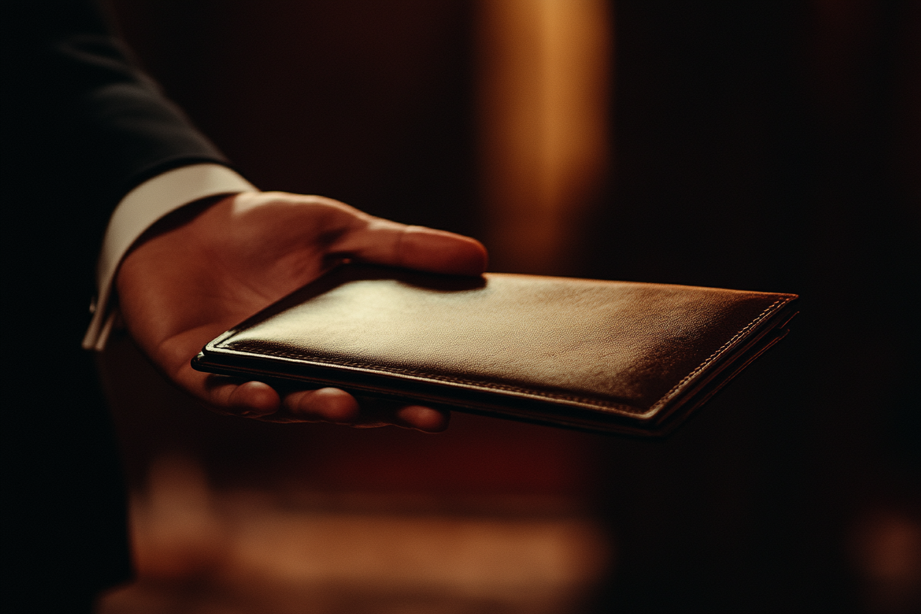 Un homme tenant un dossier brun | Source : Midjourney