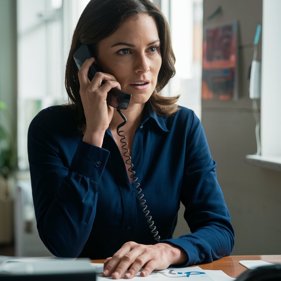 Une femme passant un appel dans un bureau | Source : Midjourney