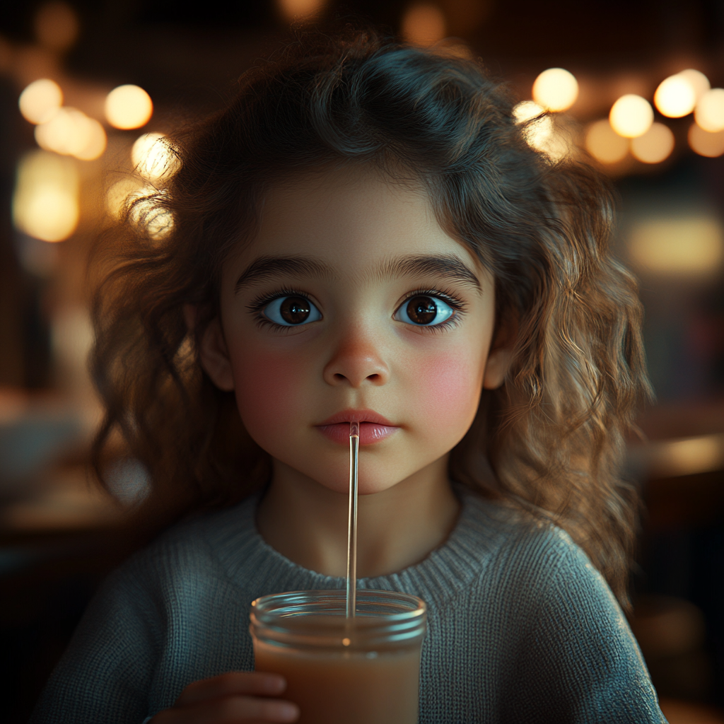 Une petite fille qui boit du jus de fruit | Source : Midjourney