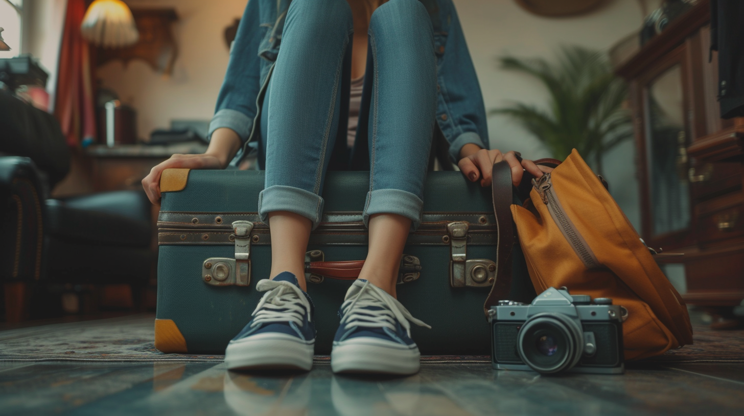 Une femme assise sur une valise | Source : Midjourney