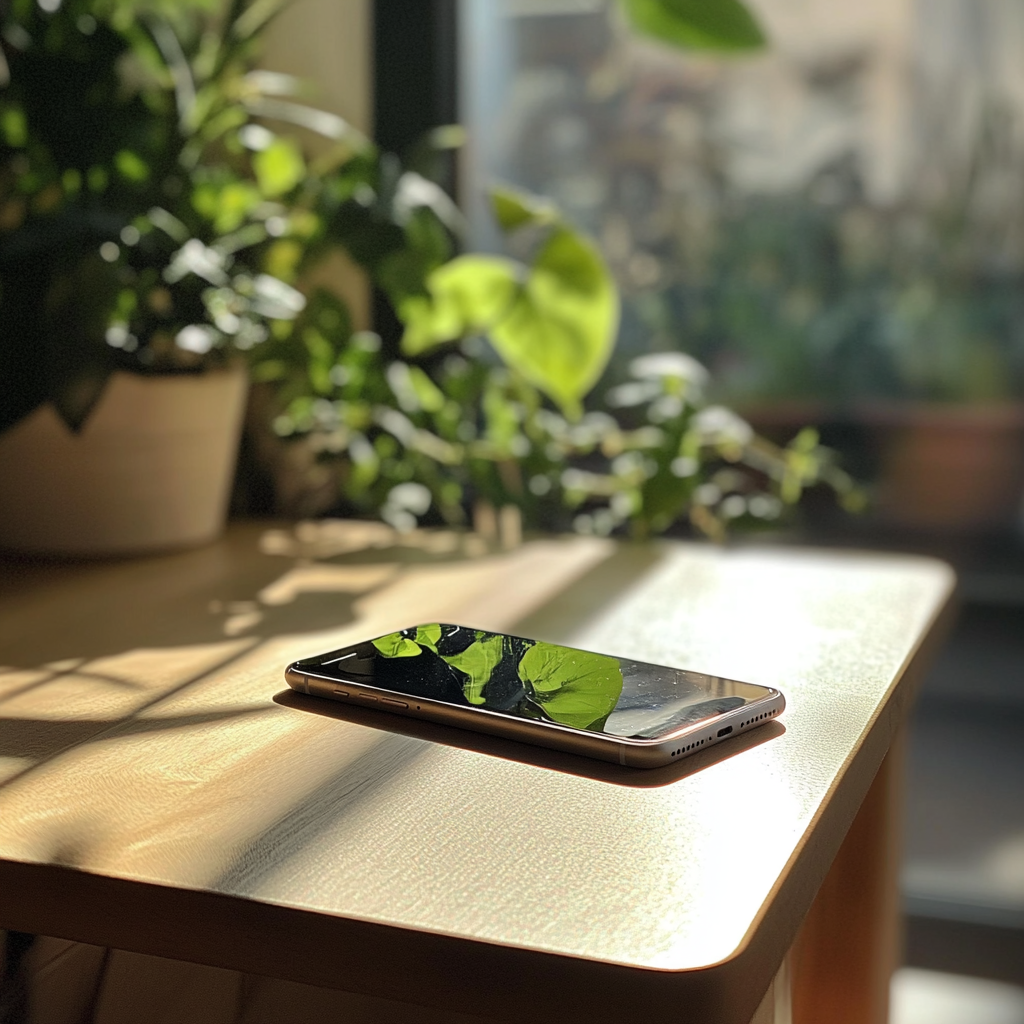 Un téléphone posé sur une table | Source : Midjourney