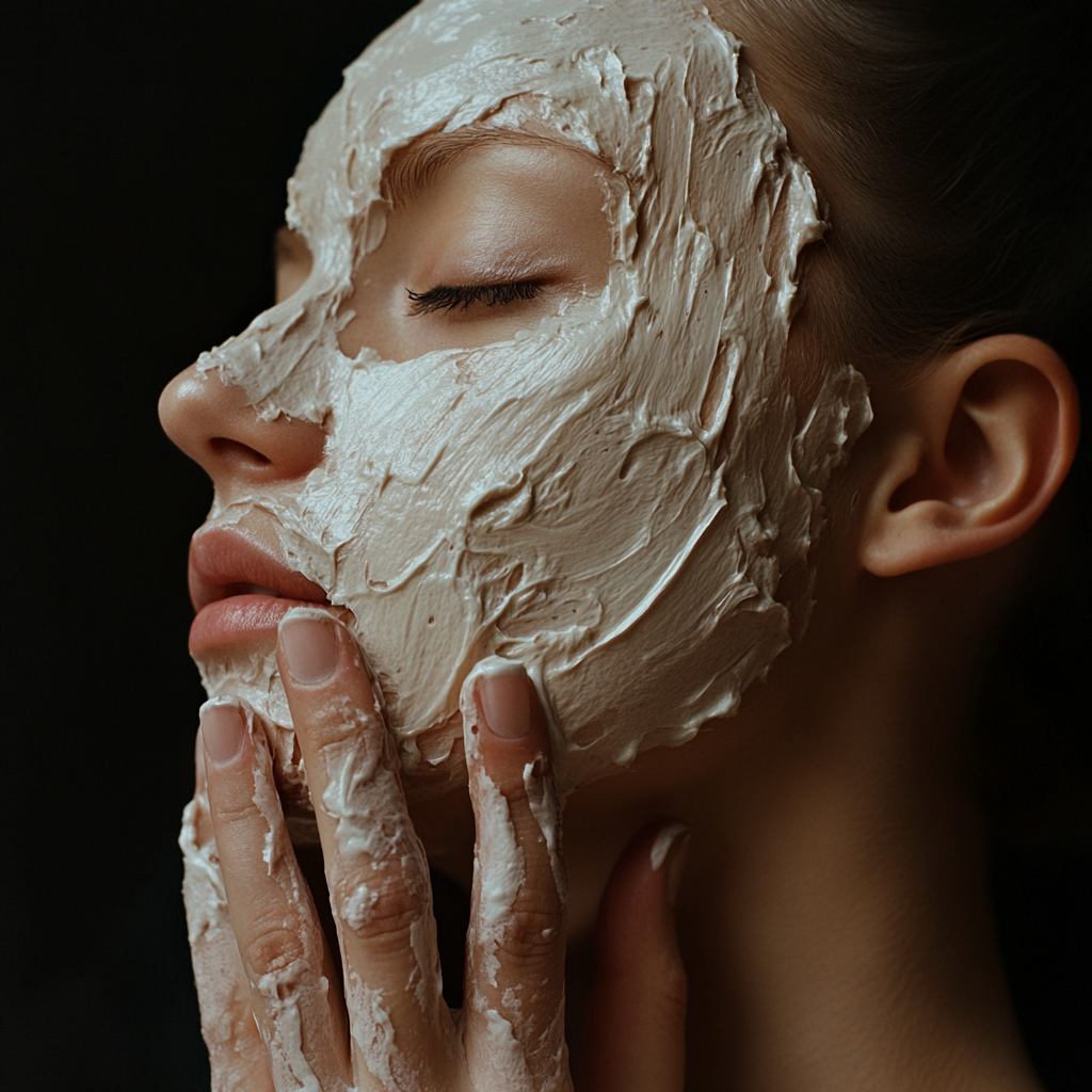 Une femme avec de la crème sur le visage | Source : Midjourney