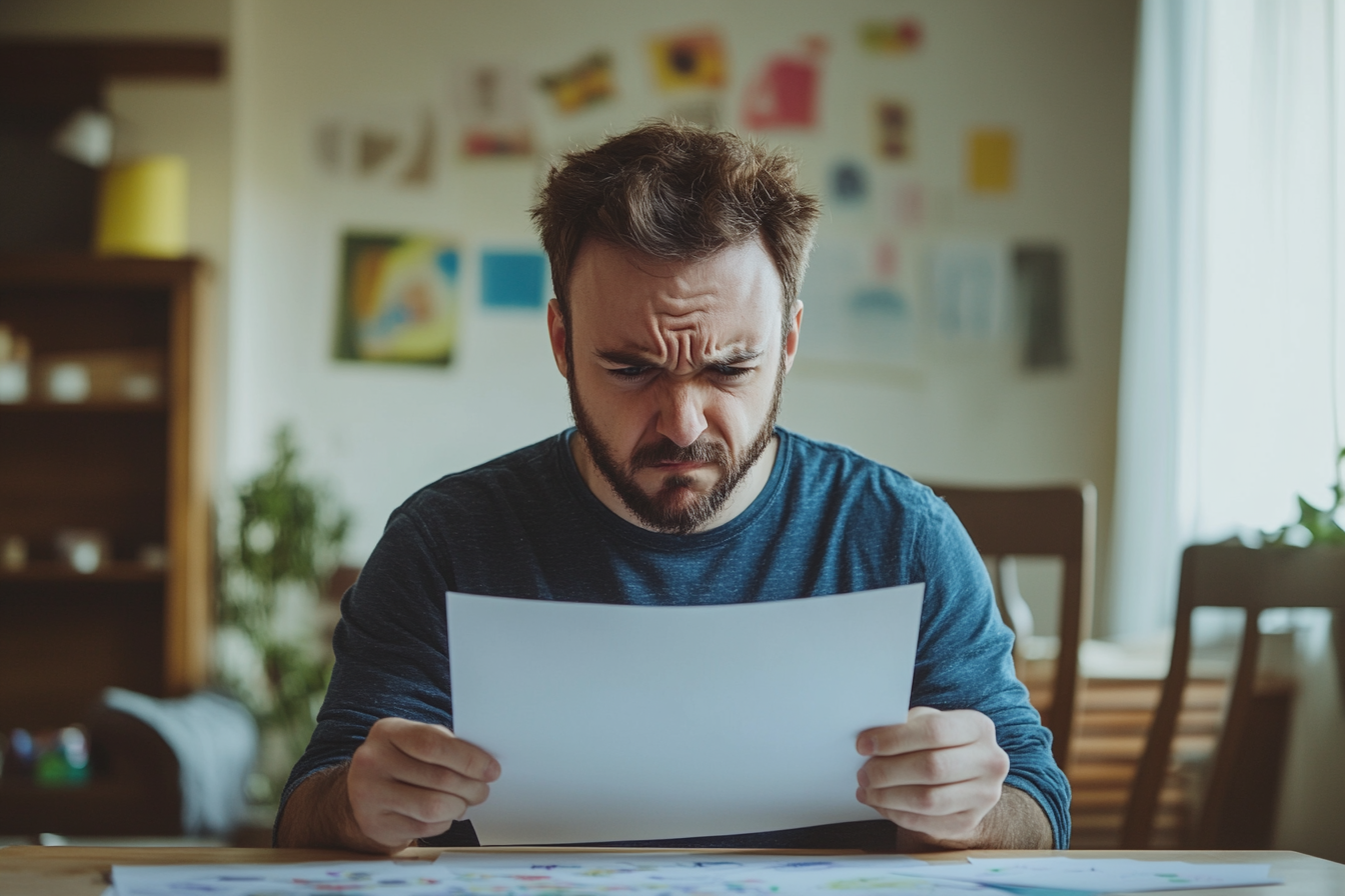 Un homme fronce les sourcils devant un dessin | Source : Midjourney