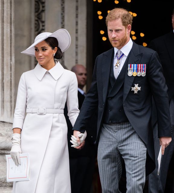 La duchesse Meghan et le prince Harry lors du Service national d'action de grâce à la cathédrale St Paul, le 3 juin 2022, à Londres, en Angleterre. | Source : Getty Images