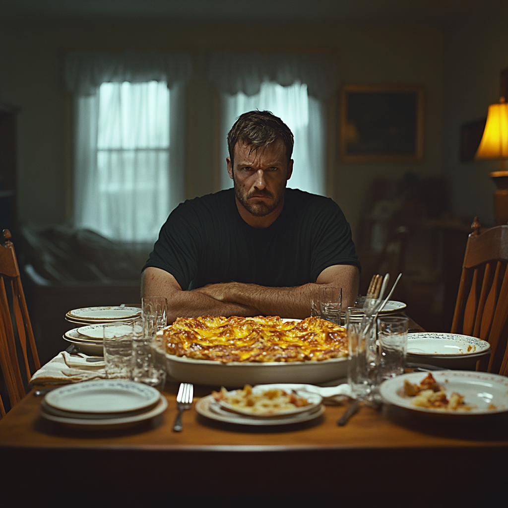 Un homme en colère à la table du dîner | Source : Midjourney