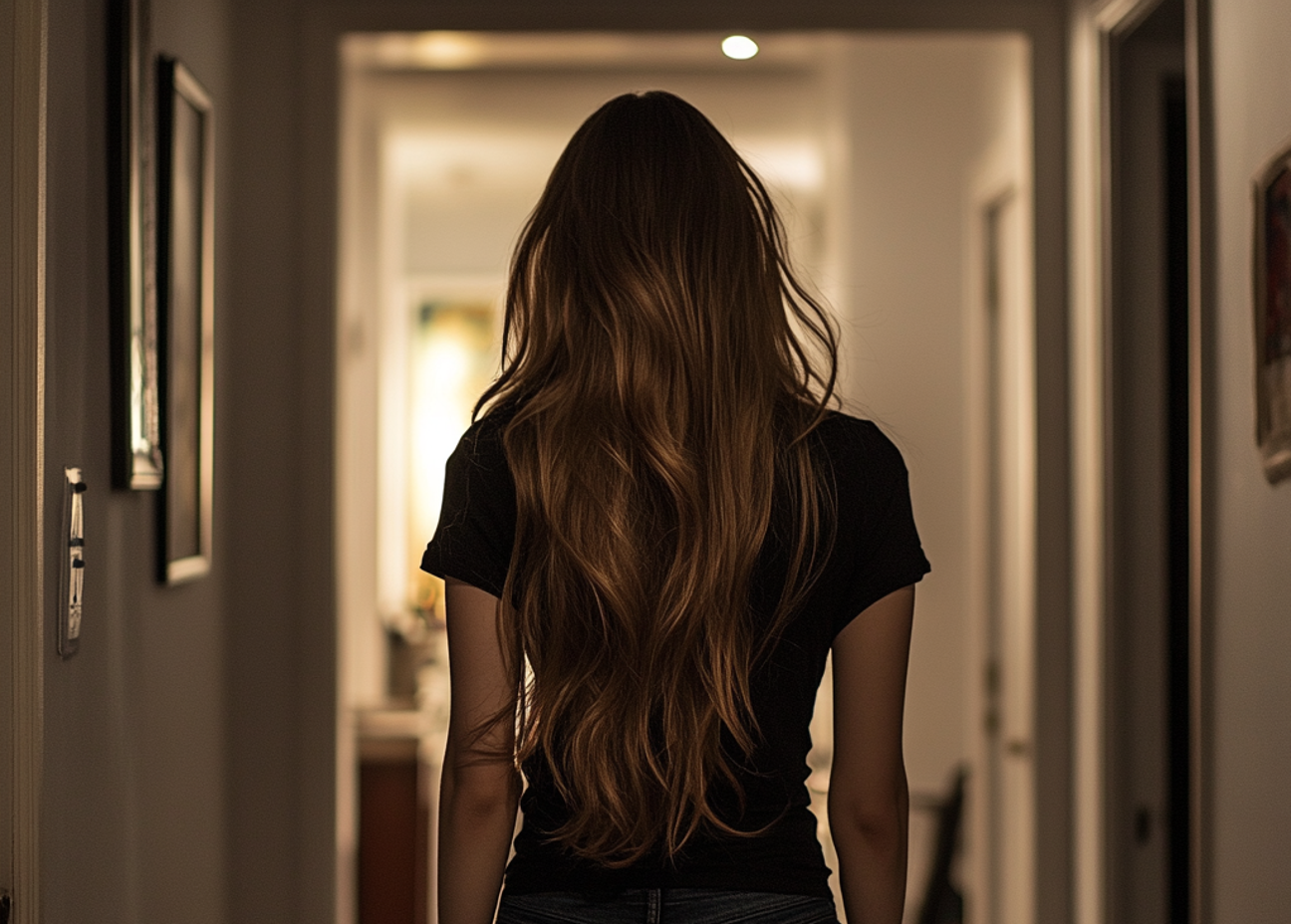 Une femme marchant dans un couloir | Source : Midjourney