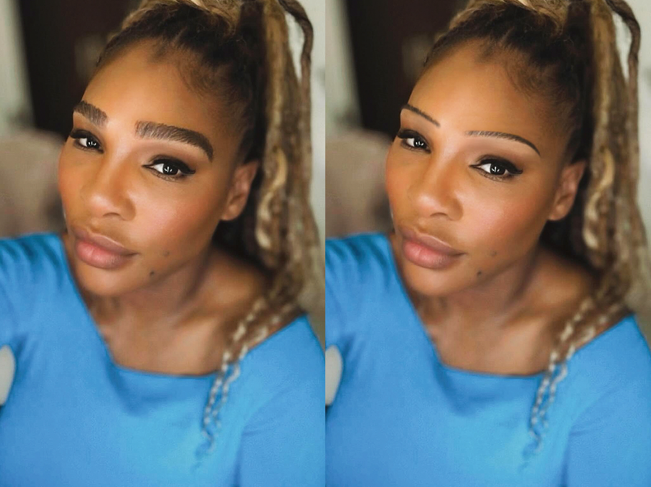 Les sourcils de Serena Williams de 2024 contre un look de sourcils fins édité numériquement | Source : Instagram/serenawilliams