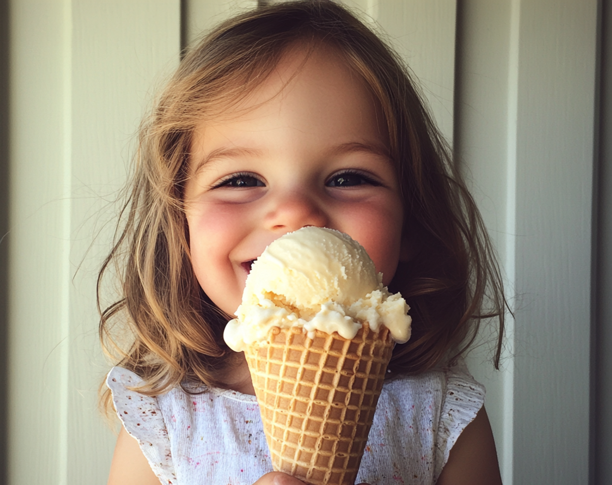 Une petite fille tenant un cornet de glace | Source : Midjourney