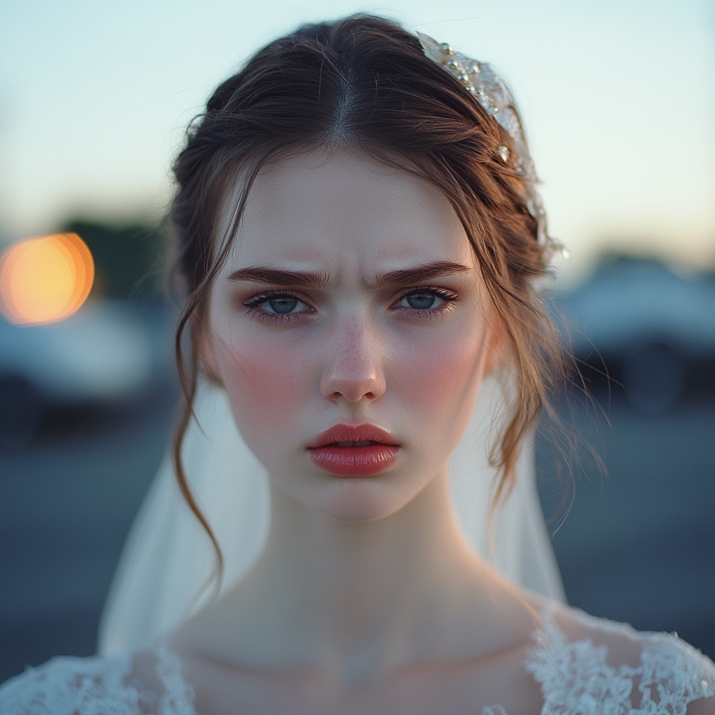 Une mariée debout dans un parking | Source : Midjourney