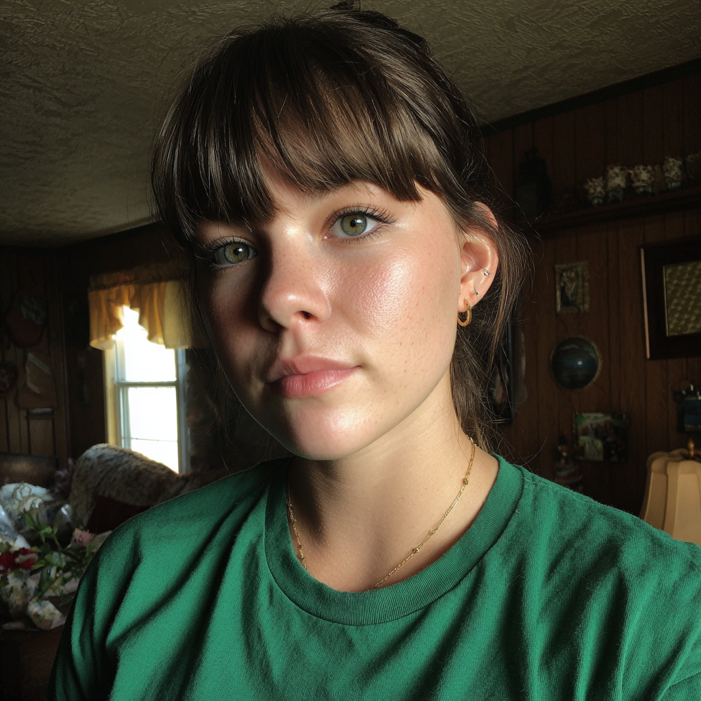 Une jeune femme pensive debout dans un salon | Source : Midjourney