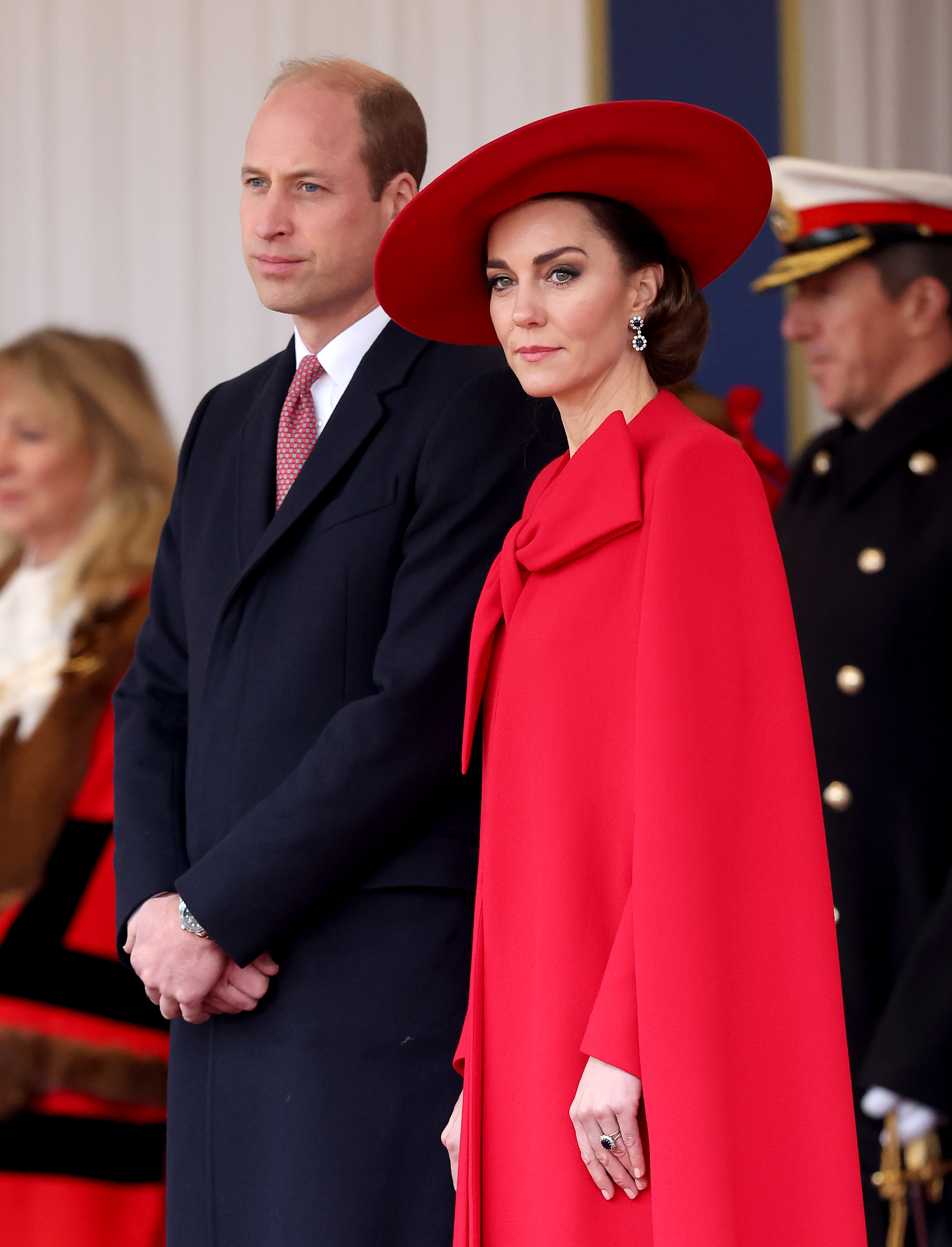 Le prince William et la princesse Catherine lors d'une cérémonie d'accueil, à Horse Guards Parade, pour le président et la première dame de la République de Corée, au premier jour de leur visite d'État, le 21 novembre 2023 à Londres, Angleterre | Source : Getty Images