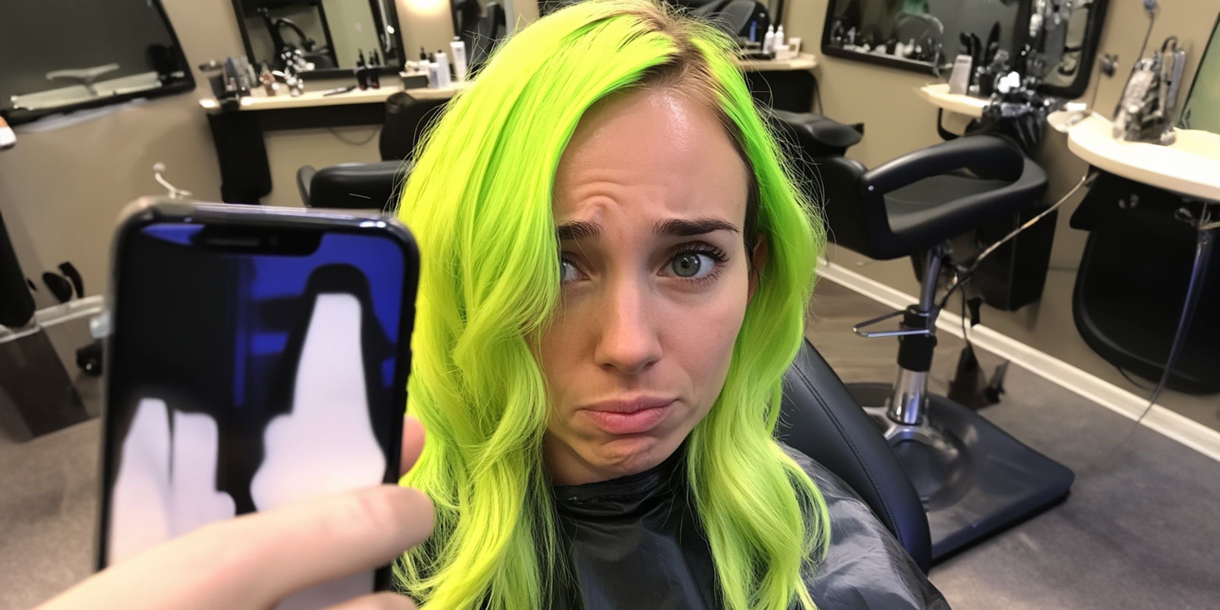 Une femme dans un salon de coiffure avec des cheveux d'un vert éclatant | Source : Amomama