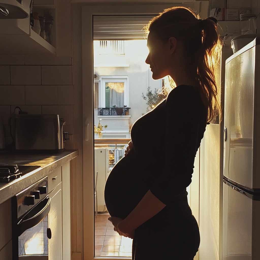 Une femme enceinte debout dans la cuisine | Source : Midjourney