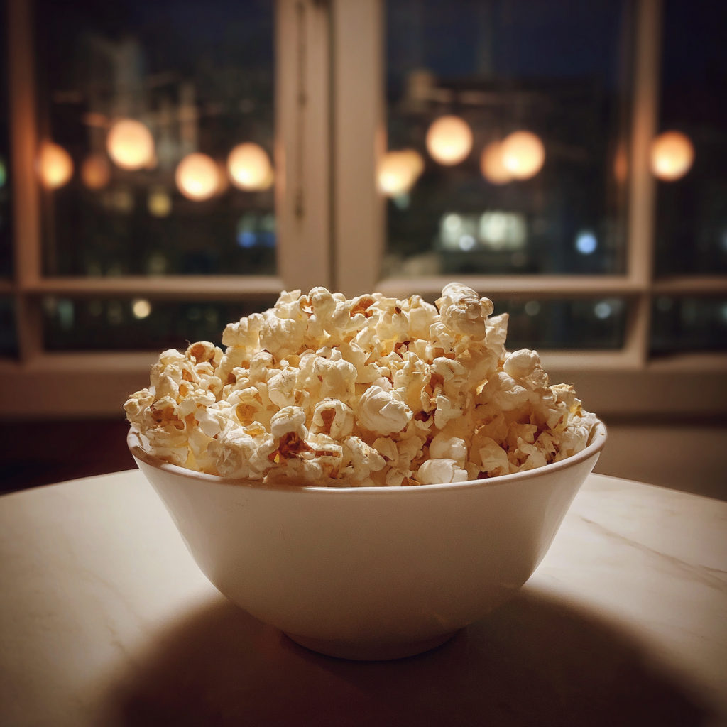 Un bol de pop-corn sur une table basse | Source : Midjourney