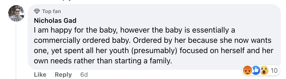 Commentaire d'un internaute sur le bébé de Luise et Dean. | Source : Facebook.com/dailymail