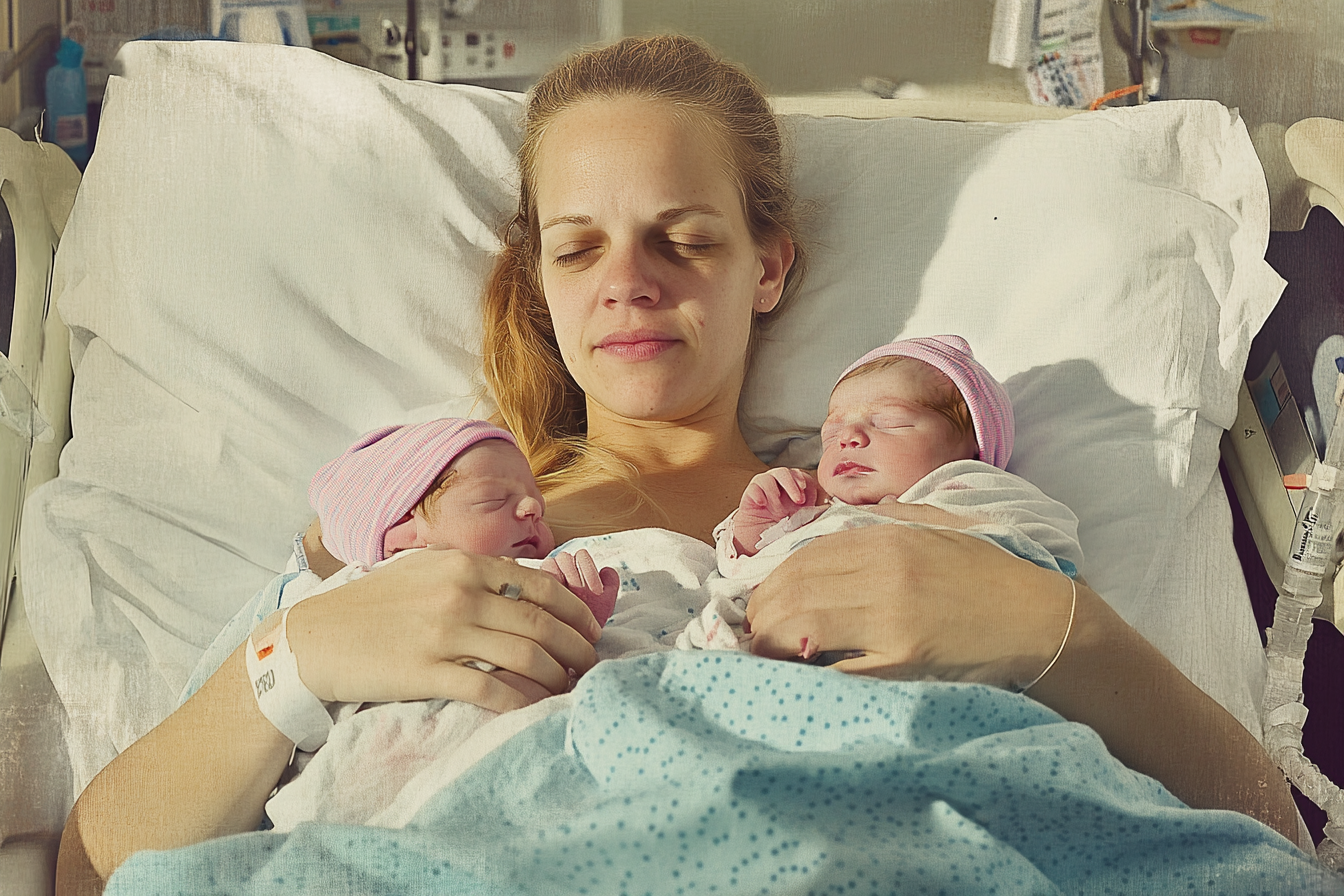 Une femme avec ses jumelles nouveau-nés | Source : Midjourney