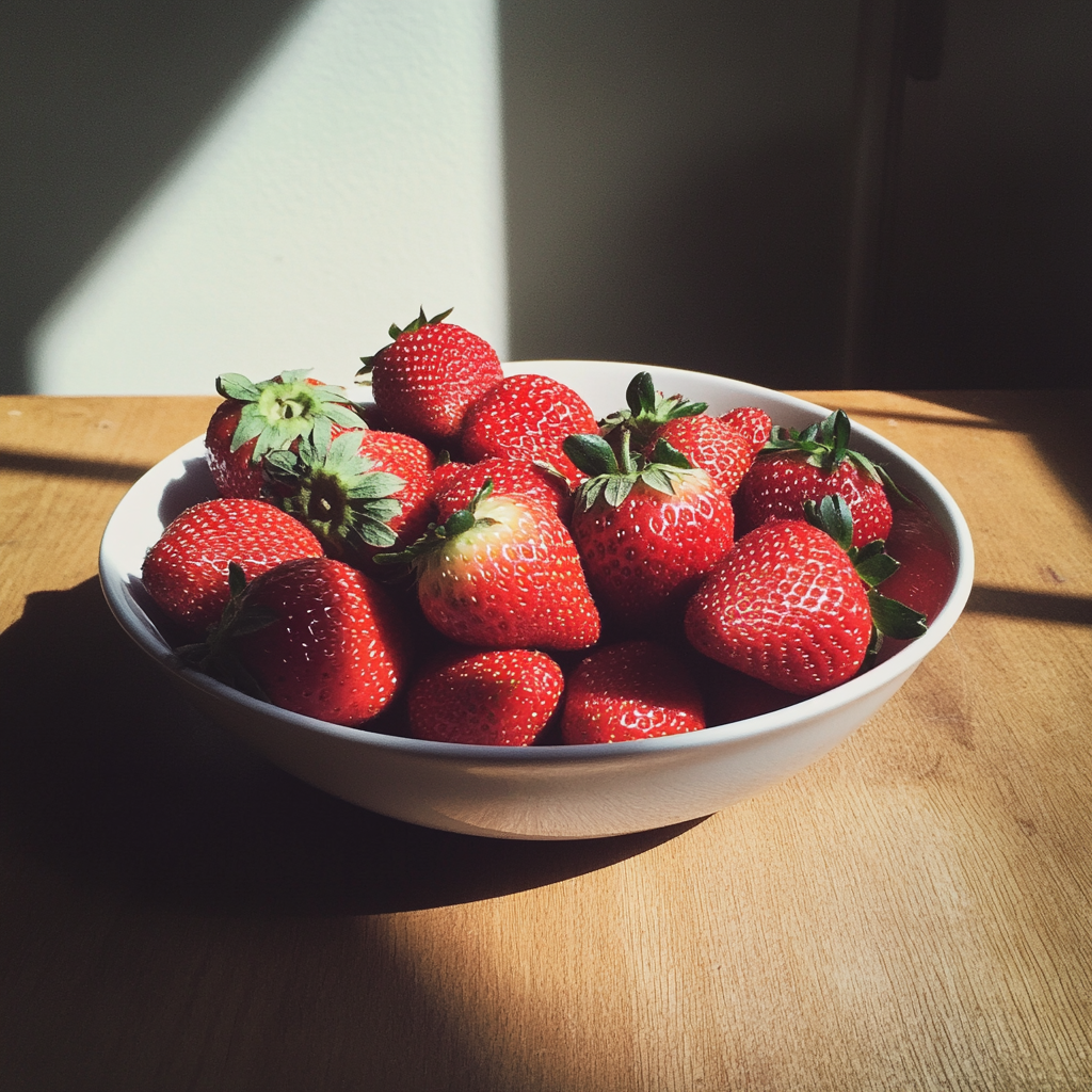 Un bol de fraises sur une table | Source : Midjourney