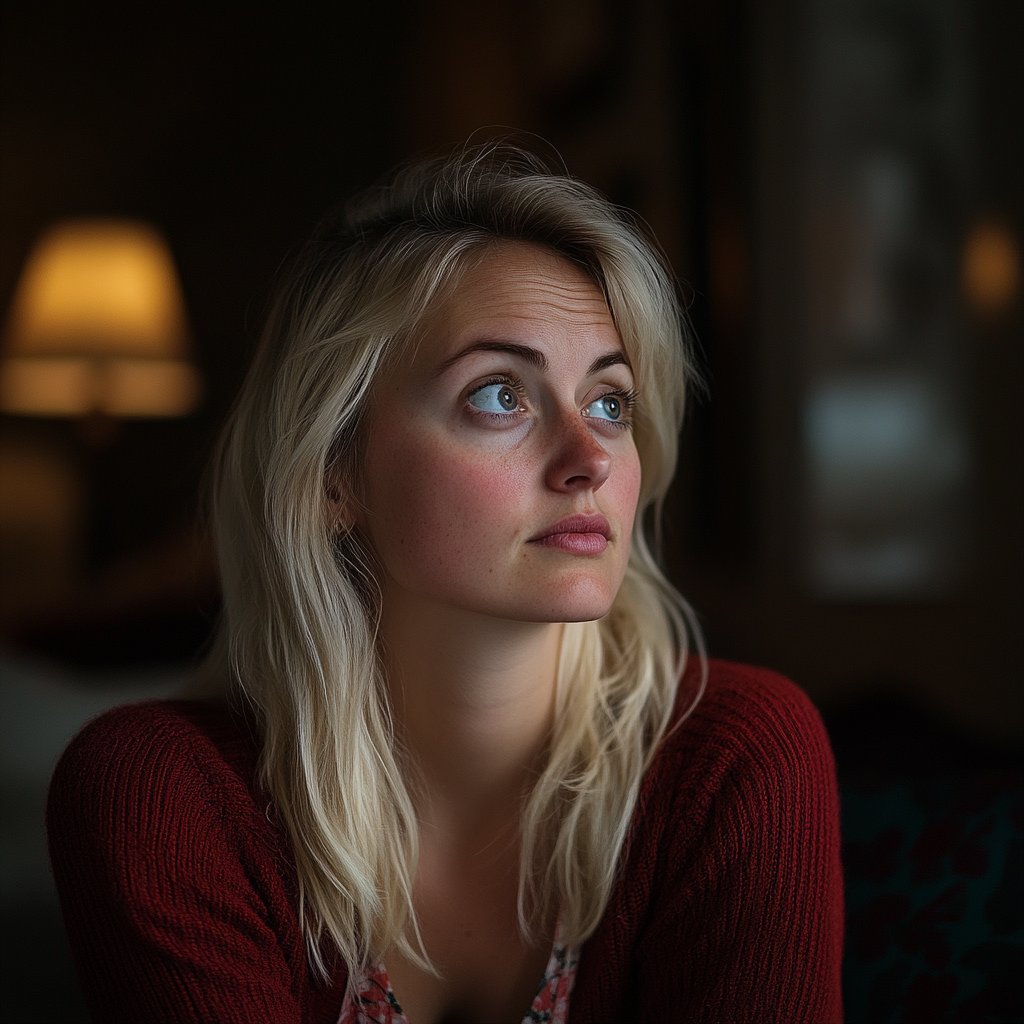 Une femme pensive assise dans sa chambre | Source : Midjourney