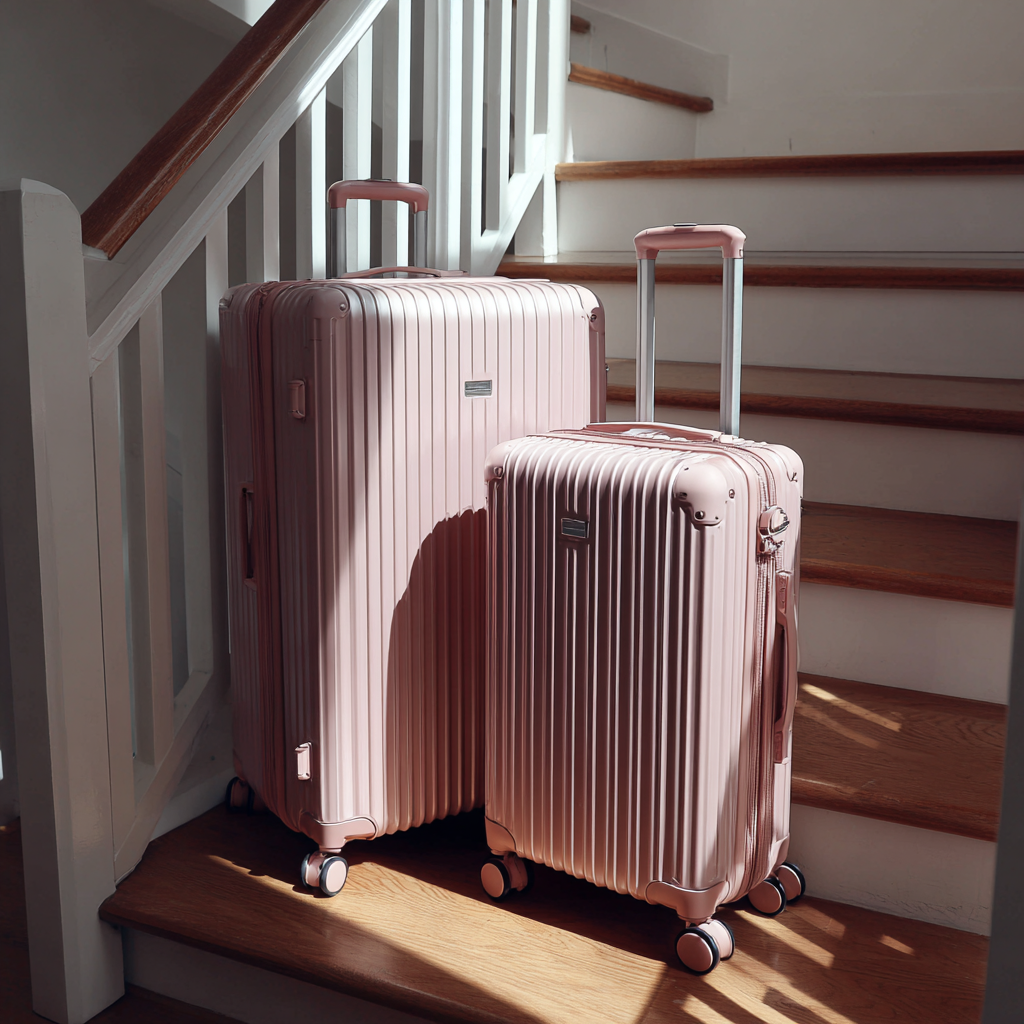 Valises roses sur un escalier | Source : Midjourney