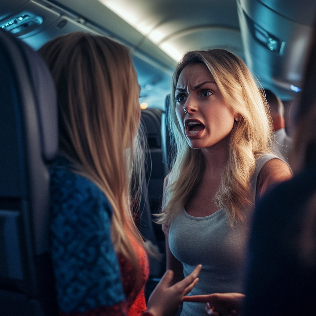 Une jeune femme qui crie après les hôtesses de l'air | Source : Midjourney