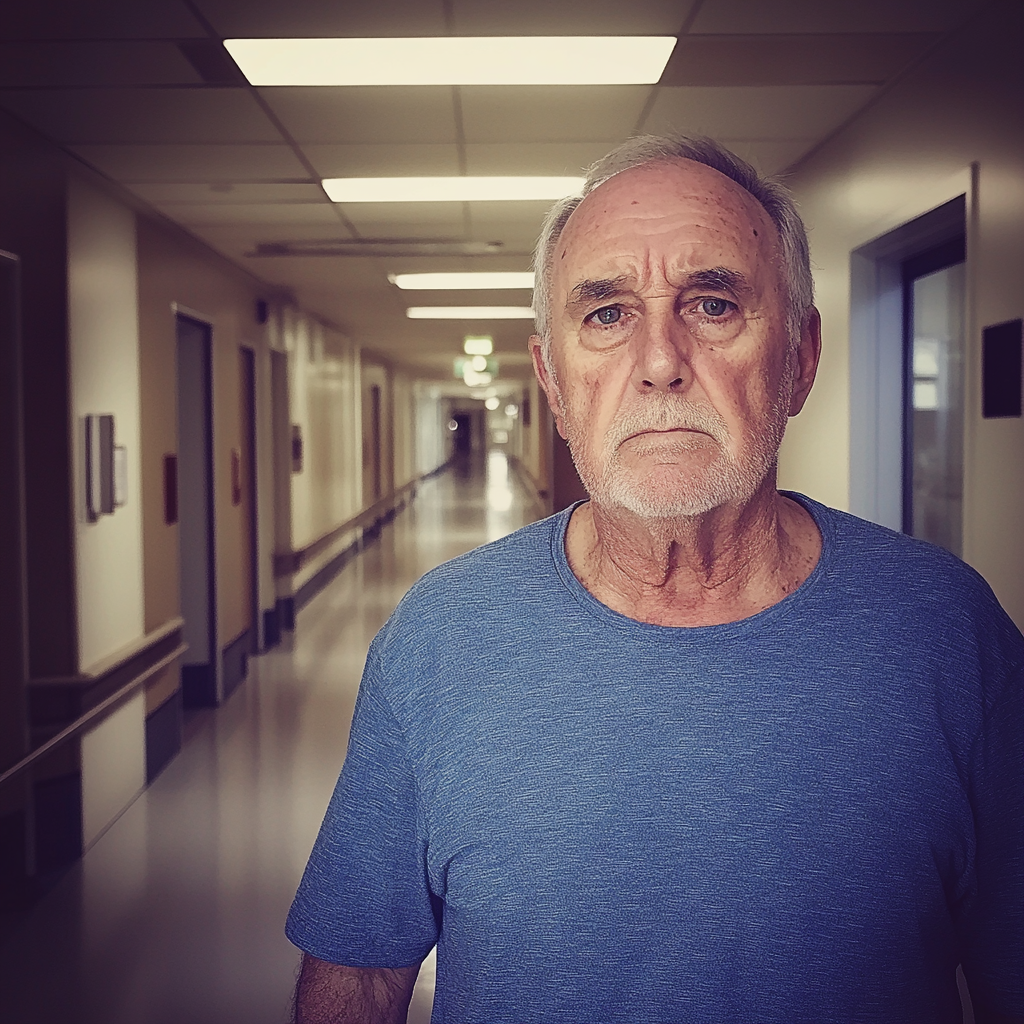 Un homme debout dans un couloir d'hôpital | Source : Midjourney