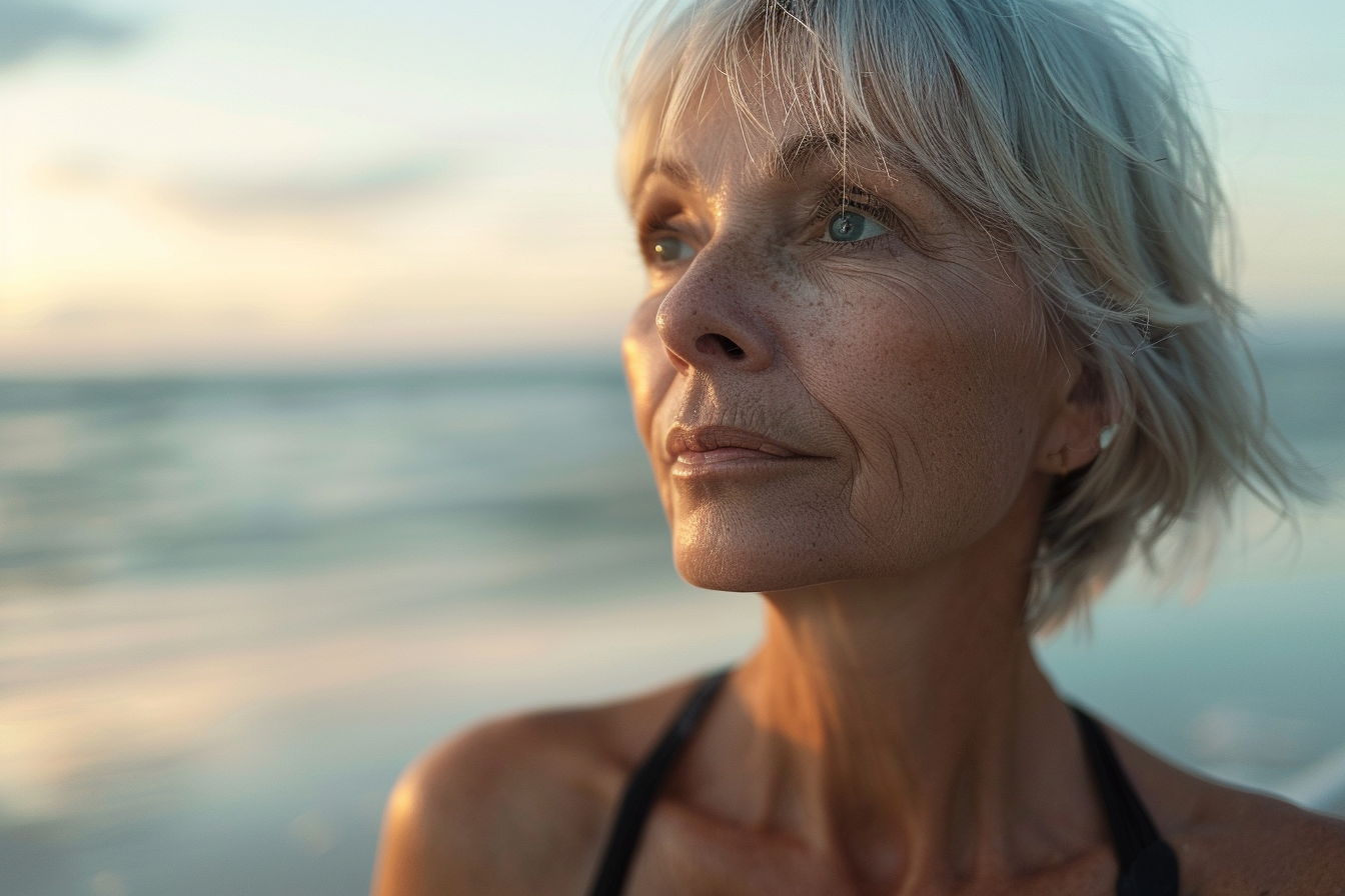 Femme mûre sur la plage | Source : Midjourney