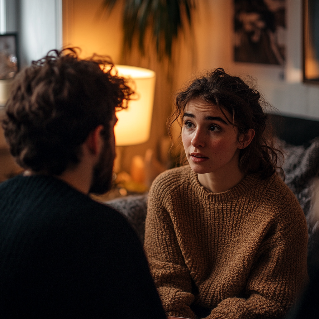 Une femme inquiète parle à son mari | Source : Midjourney