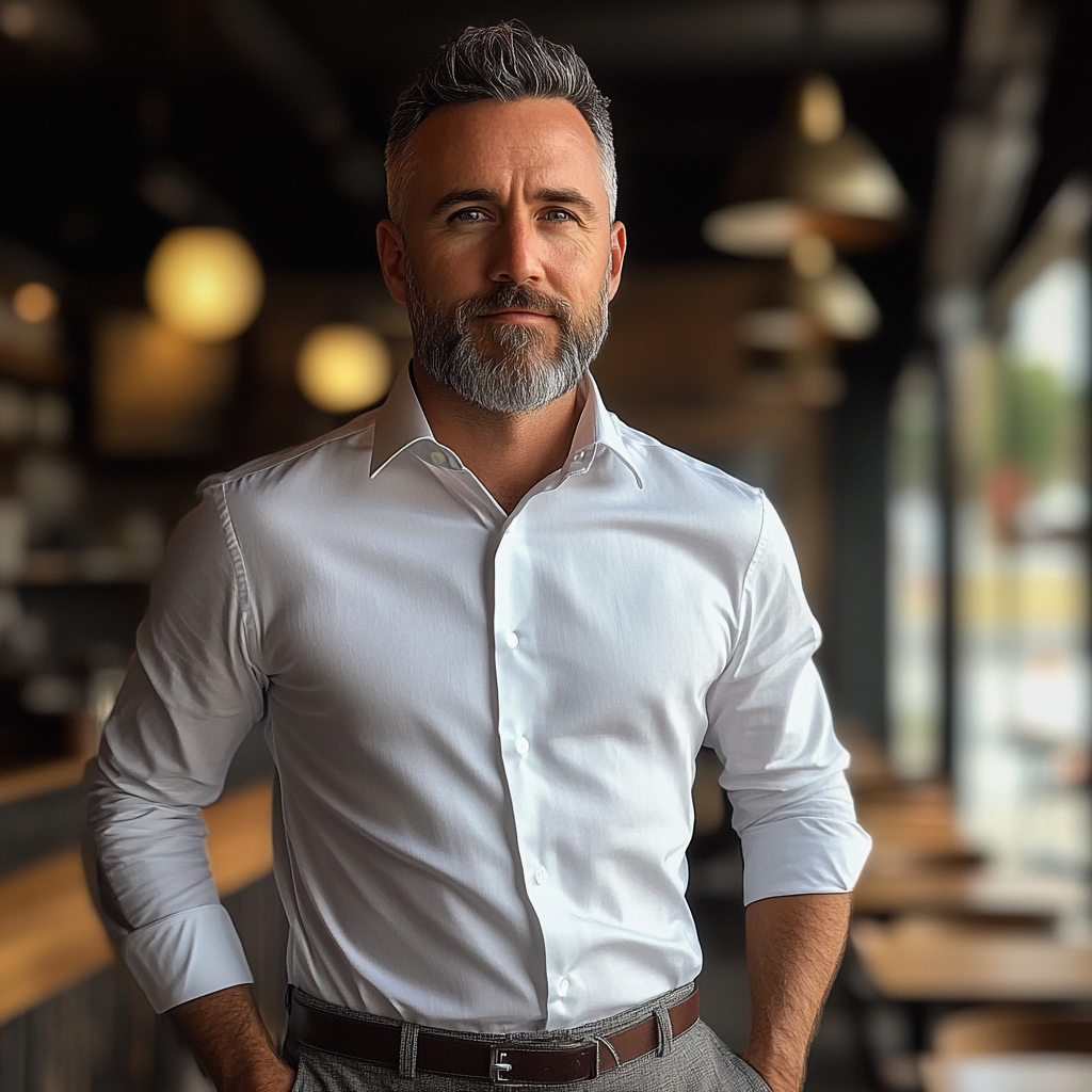 Un homme debout dans un café | Source : Midjourney