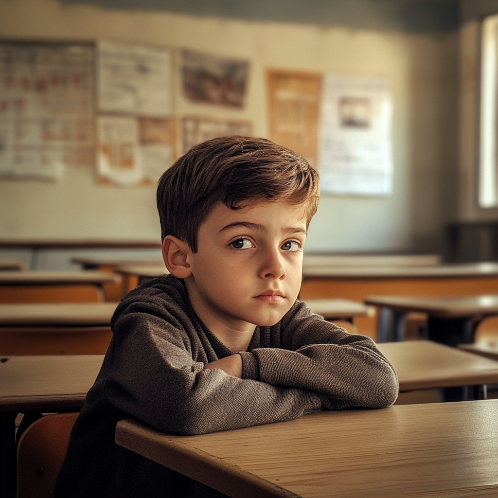 Un jeune élève dans une salle de classe | Source : Midjourney