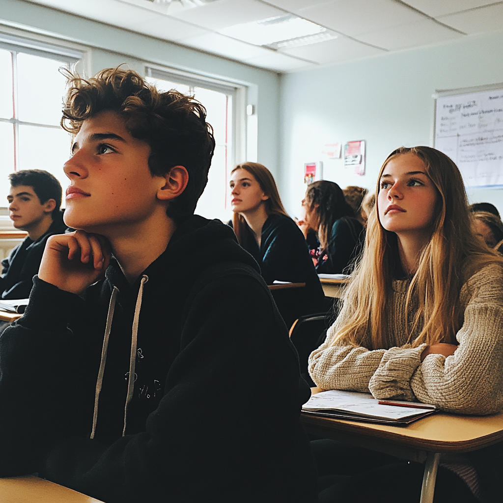 Élèves assis dans une salle de classe | Source : Midjourney