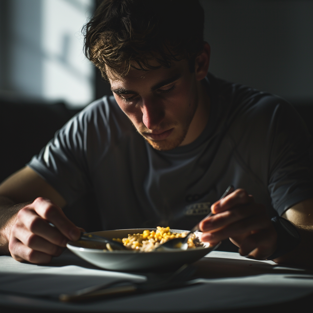 Un homme qui mange à table | Source : Midjourney