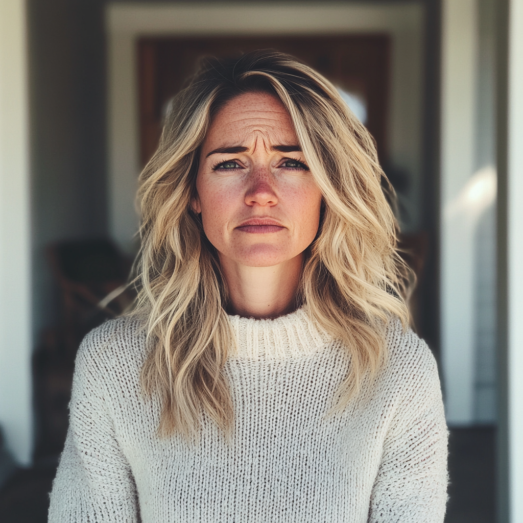 Une femme bouleversée se tenant à l'extérieur | Source : Midjourney