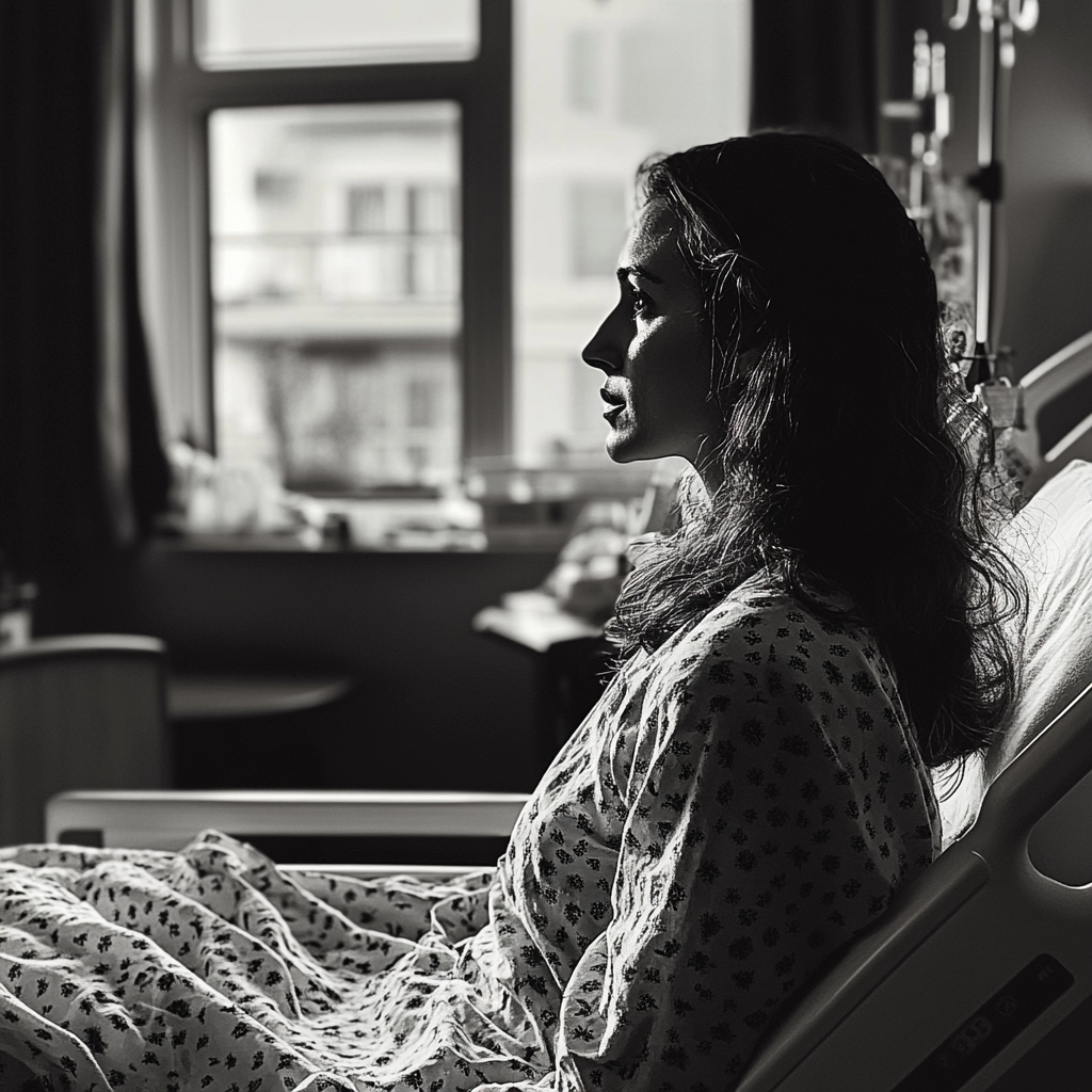 Femme assise sur un lit d'hôpital | Source : Midjourney