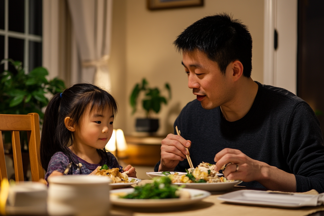 Un homme et sa fille en train de dîner | Source : Midjourney