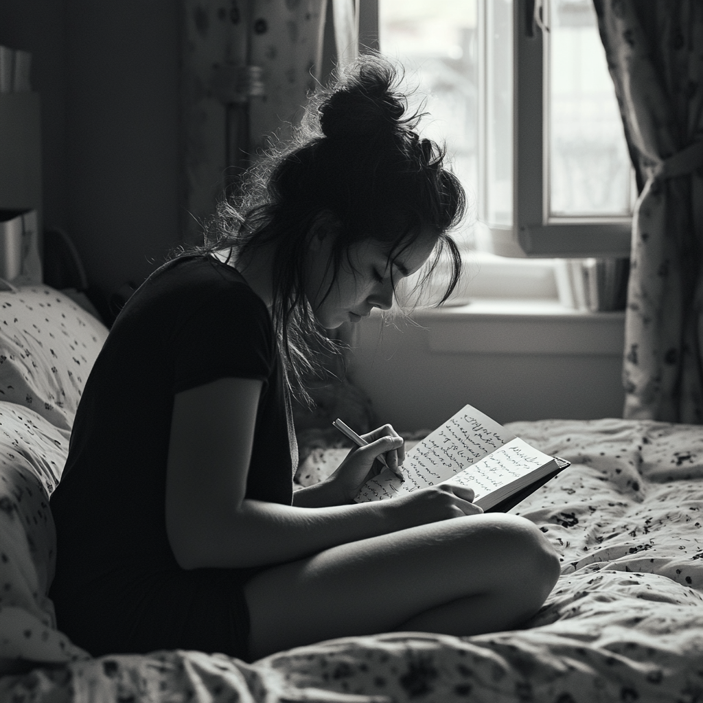 Une femme qui écrit dans son journal intime ⏐ Source : Midjourney